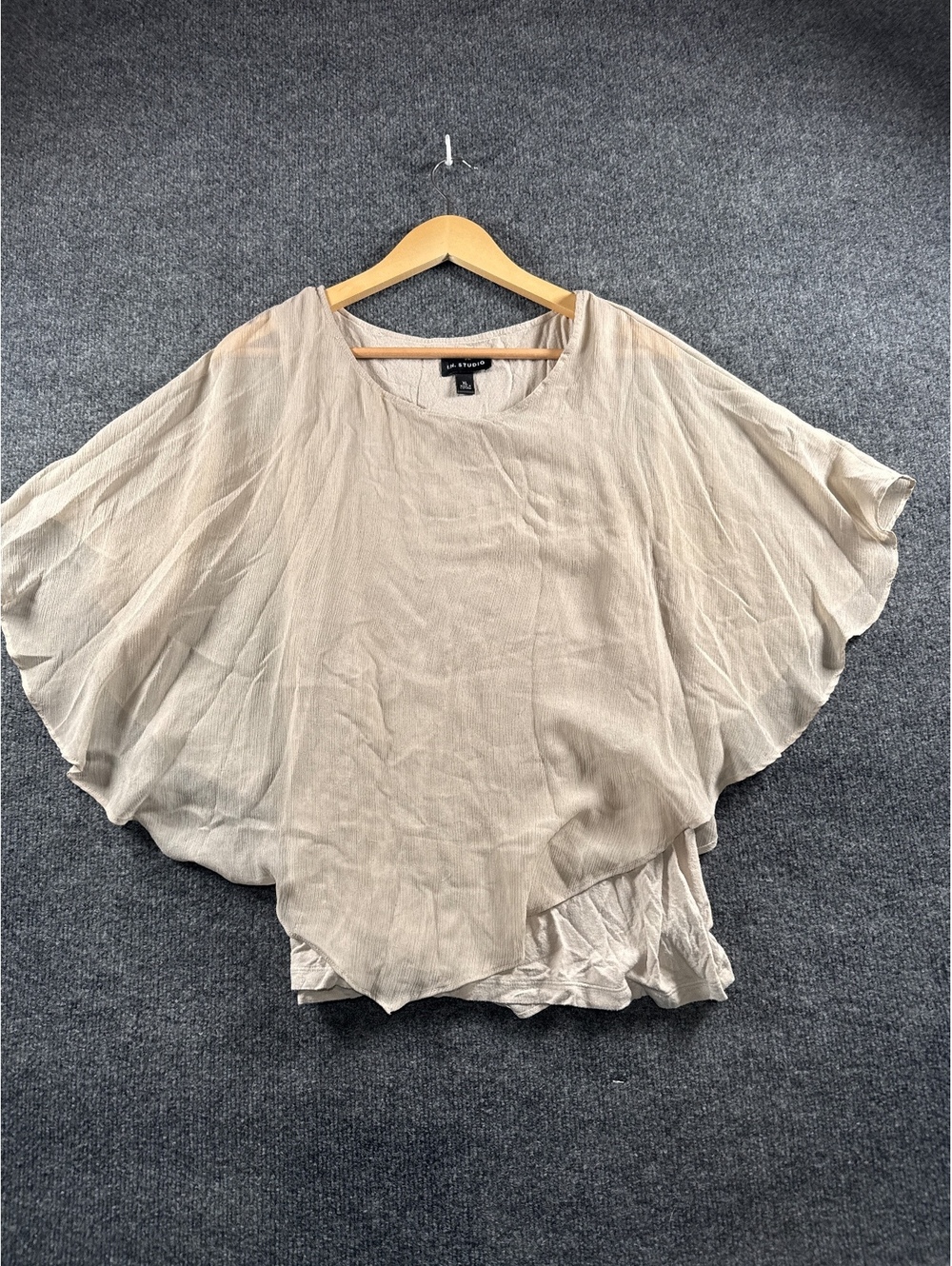 IN Studio Womens XL Beige Dolman Sleeve Blouse Elastic Waist Flowy Top